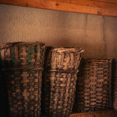 Woven Baskets on Wooden Table